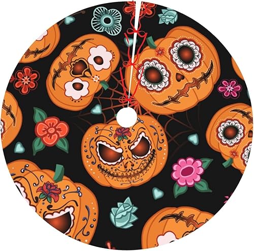 Alfombra colorida para Halloween, Día de los Muertos, calavera de azúcar, calabaza, flor de calabaza, 36 pulgadas, tapete divertido para decoración