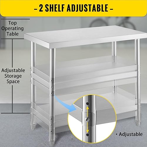 Miniatura 4 de Mesa comercial de acero inoxidable para preparación de alimentos al aire libre con estante inferior ajustable, mesa de trabajo de cocina resistente