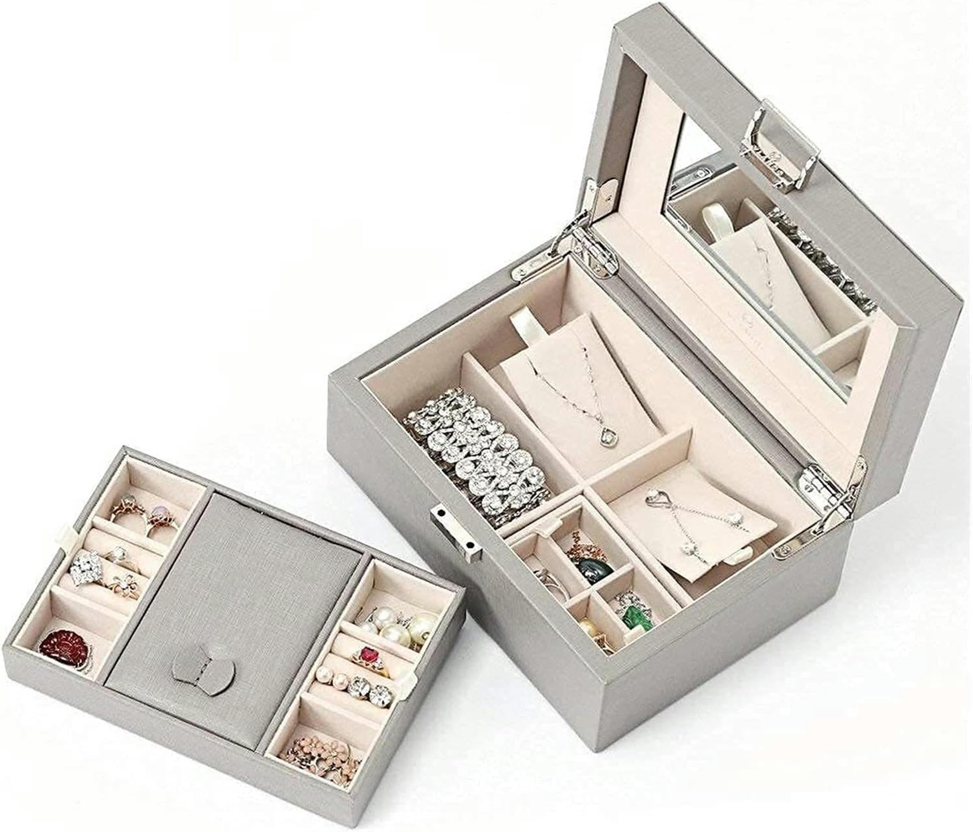 OZBMA Storage Box Wooden Jewellery Jewelry Organiser and Case Trays for Rings Earring Necklaces Girls Mother~/