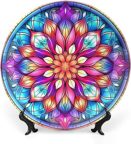 Miniatura 8 de Platos decorativos para colgar en la pared, placa de cerámica con diseño de cristal manchado de arce y calabaza con soporte de exhibición,