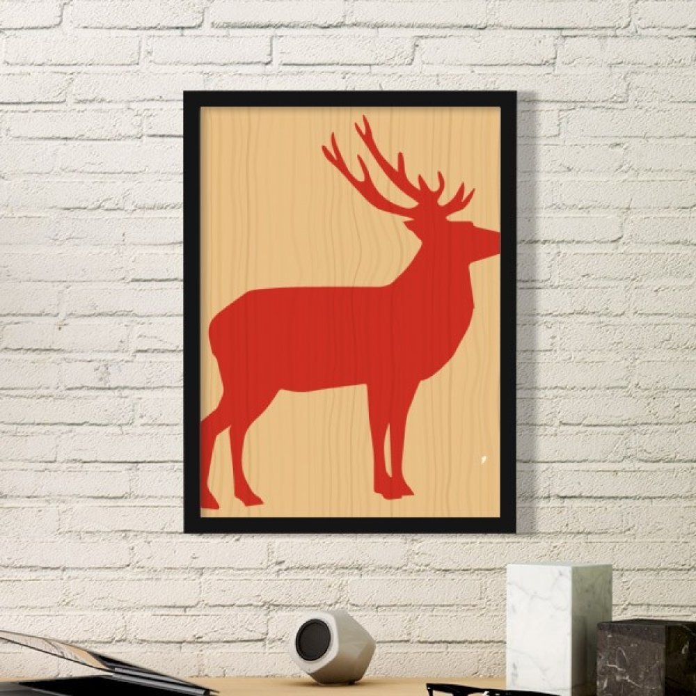 Cadre en bois cerf rouge pour salon contemporain et stickers muraux de chambre