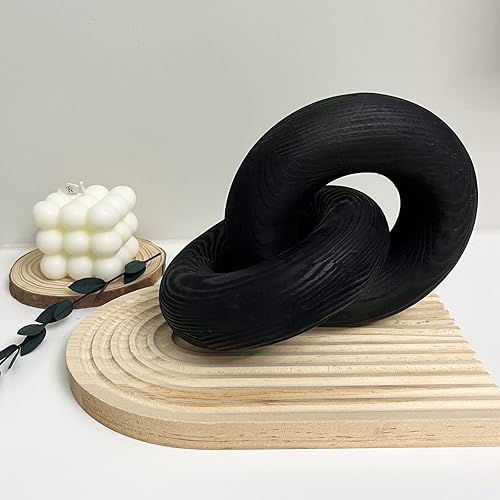 Decoración de nudos, cadena de madera tallada a mano de 2 eslabones adecuada para dormitorio, sala de estar, decoración de cafetería (negro)