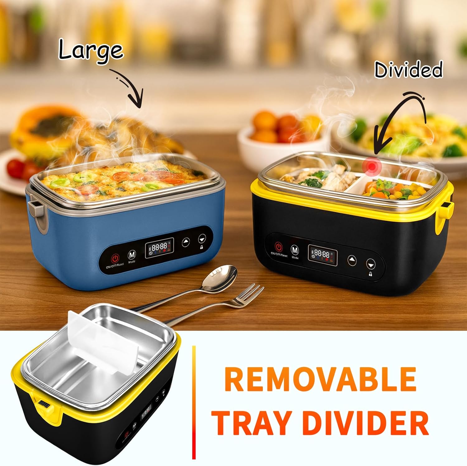 Cordless Electric Lunch Box,24000mAh Heated Lunch Box Battery Powered with Automatic Heating, 5Cups Portable Food Warmer,Multi-Mode Automatic Heating with an Insulated Bag and Utensils (Black) - Image 5