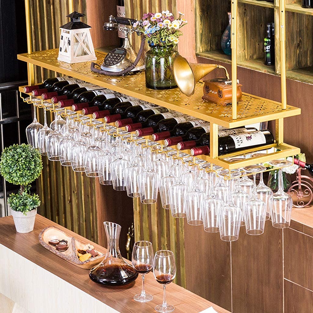 Casiers à vin de plafond et porte-verres industriel de 120cm pour bar
