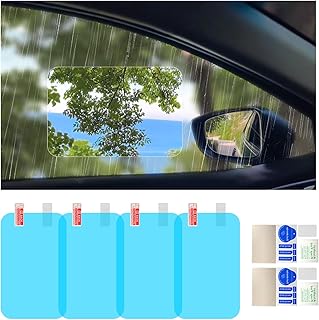 Ziciner 4 PCS Car Rearview Mirror Waterproof Film, Anti Fog Glare Car Rear View Mirror HD Nano Clear Safe Driving Sticker, Protective Film for Car Rearview Mirror & Side Window (5.91×3.94 inch)