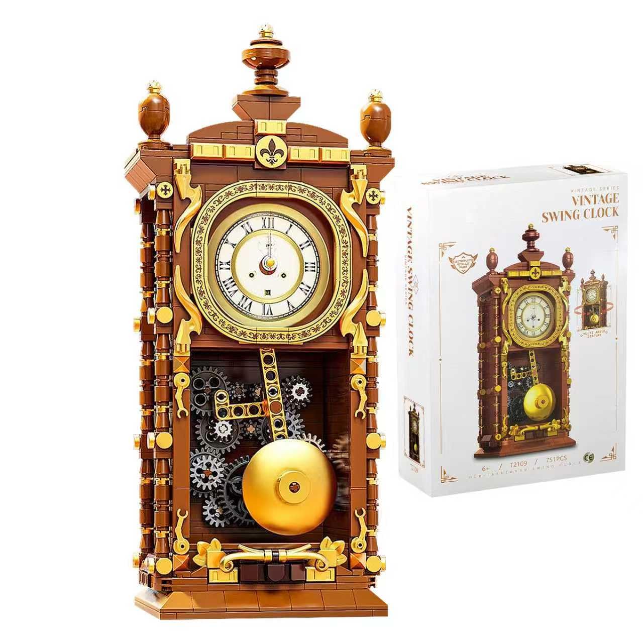 ALEENFOON Vintage Pendulum Clock Building Block Set, Building Blocks Toy with Real Clock Function and Linked Mechanical Pendulum Home Decoration,Creative Gifts for Adults Teens Kids