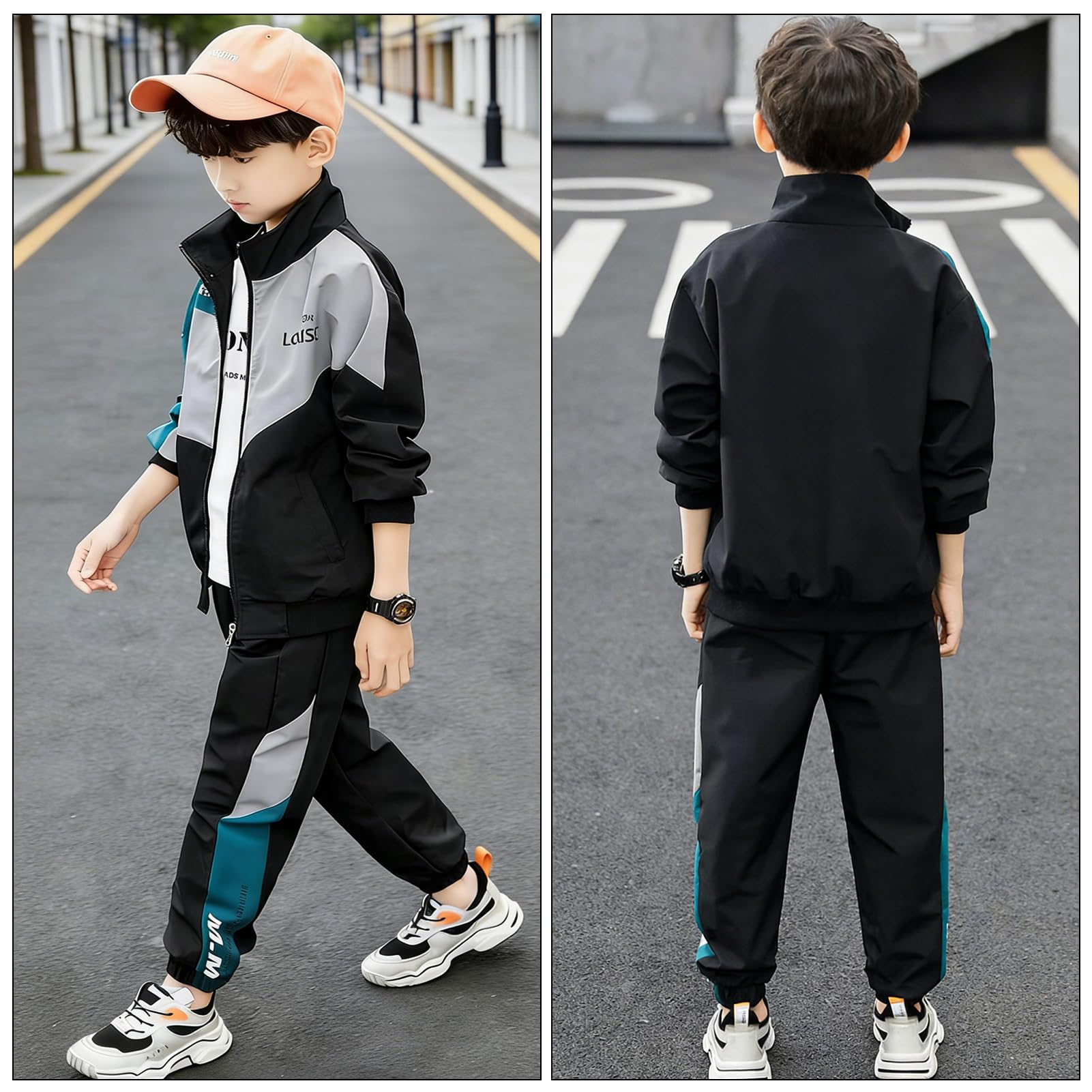 Kinder Jungen Trainingsanzug 2tlg/3tlg Sweatjacke mit Reißverschluss + Jogginghose + Langarm-T-Shirt Patchwork-Jogginganzug