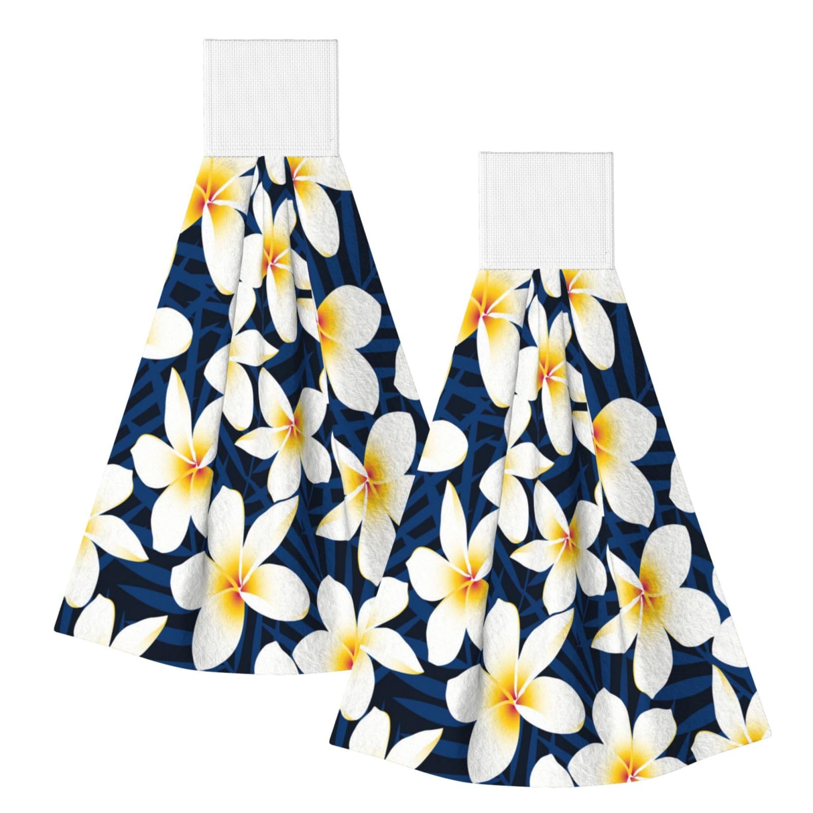 DOPKLNA Print Tropical White Frangipani Plumeria Flower, 2 Pcs Hanging Coral Fiber Hand Towels for Bathroom, Absorbent Kitchen Towels