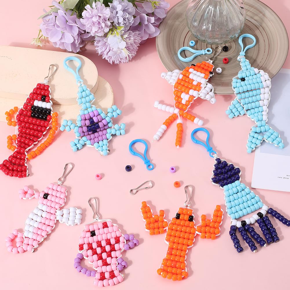 SUNNYCLUE 1 scatola Fai Da Te 8 set Perline Pony Animali Domestici Perline Artigianali Kit per Realizzare Portachiavi 8 mm Perline Colorate Opache Pony Tartaruga Squalo Cavalluccio Marino Polpo Aragos