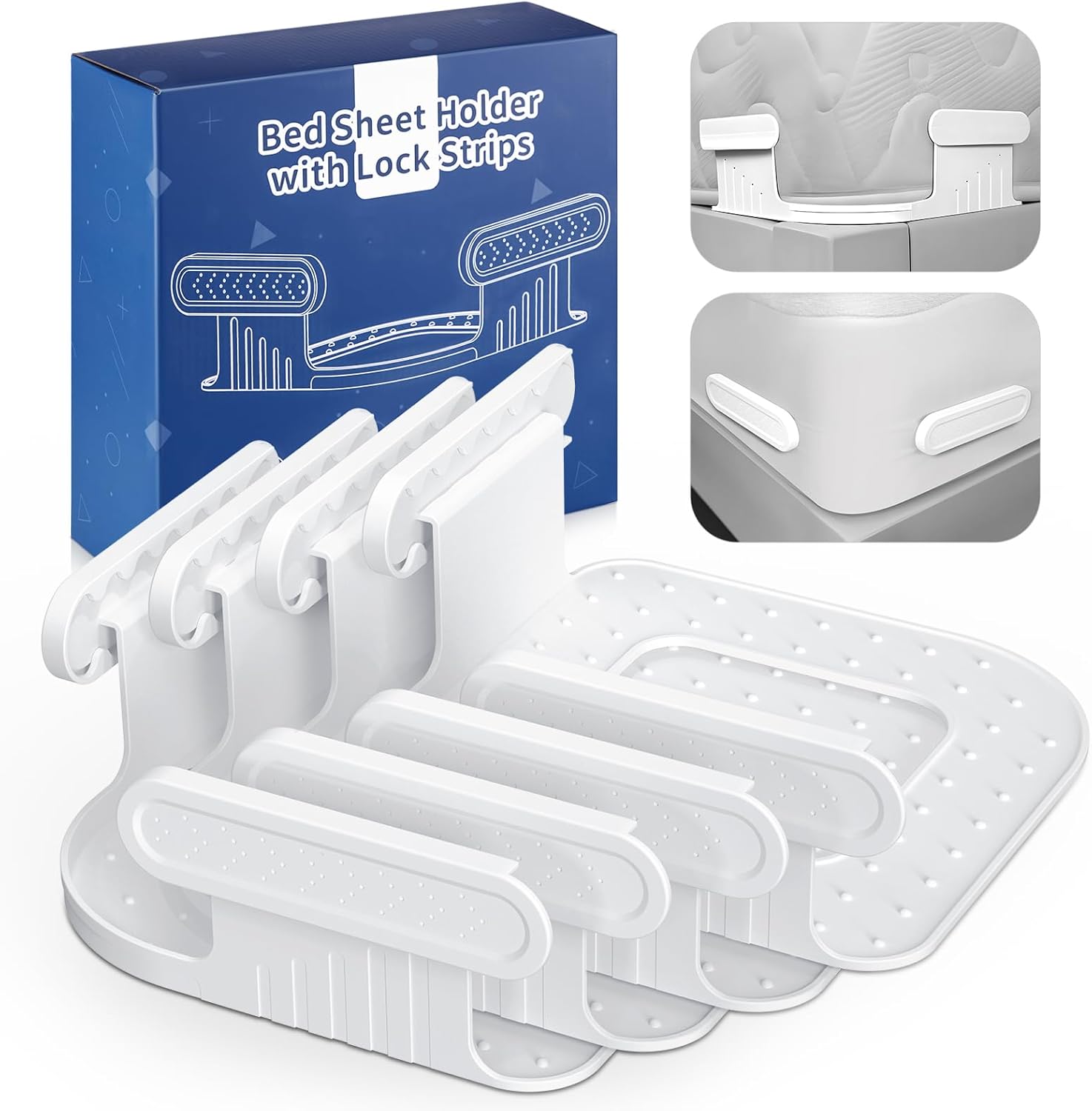 Bed Lock Sheet Holders Fit All Sheet Size, New Upgrade Sheet Straps Keep Sheets Firm & Tight, Bed Fitted Sheet Holder for Corners, Sheet Clips, Mattress Sheet Holder Strap, Sheet Secure Lock Fasteners White