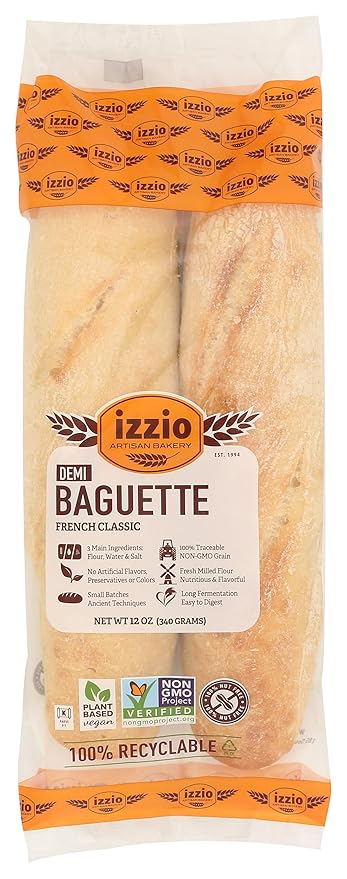 IZZIO ARTISAN BAKERY Take & Bake Demi Baguette, 12 Ounce (Frozen)