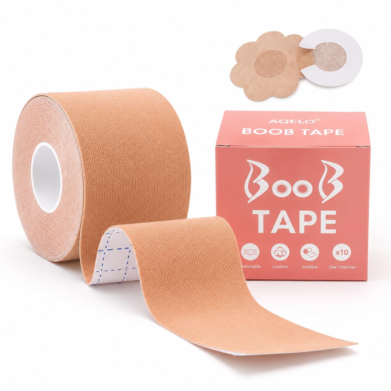 Boob Tape for Women with 10 Nipple Covers, Breast Lift Tape for Deep Neck & Backless Dresses, Sweat Resistant Invisible Push Up Body Tape for Heavy Large Breasts, Nude Skin Color-image-29