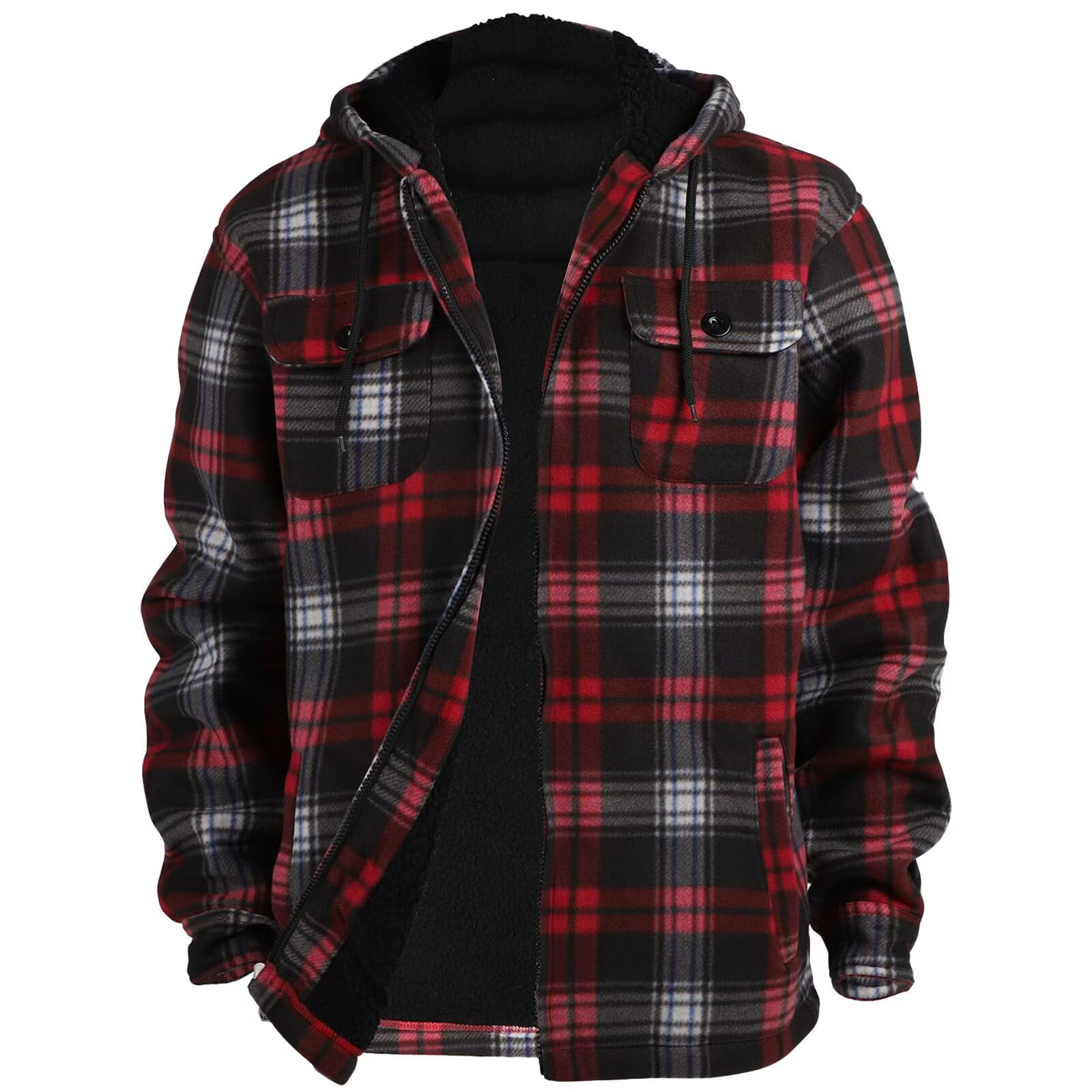 LeeHanTon Mens Flannel Jacket Heavyweight Sherpa Fleece Jackets Outdoor Hiking Casual Soft Warm Coat with Pockets