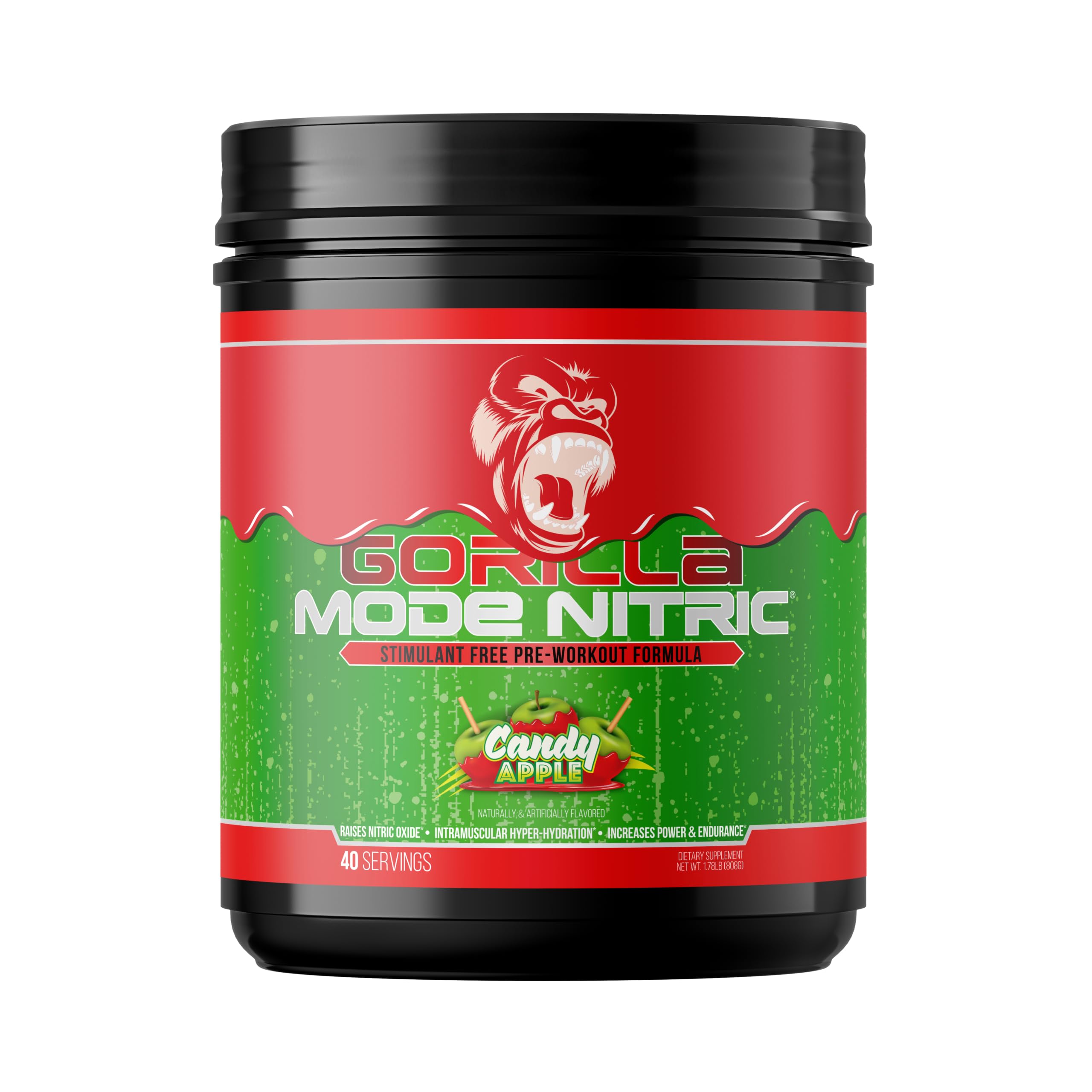 Gorilla Mode Nitric Stim-Free Pre-Workout | 808 Grams (Candy Apple)
