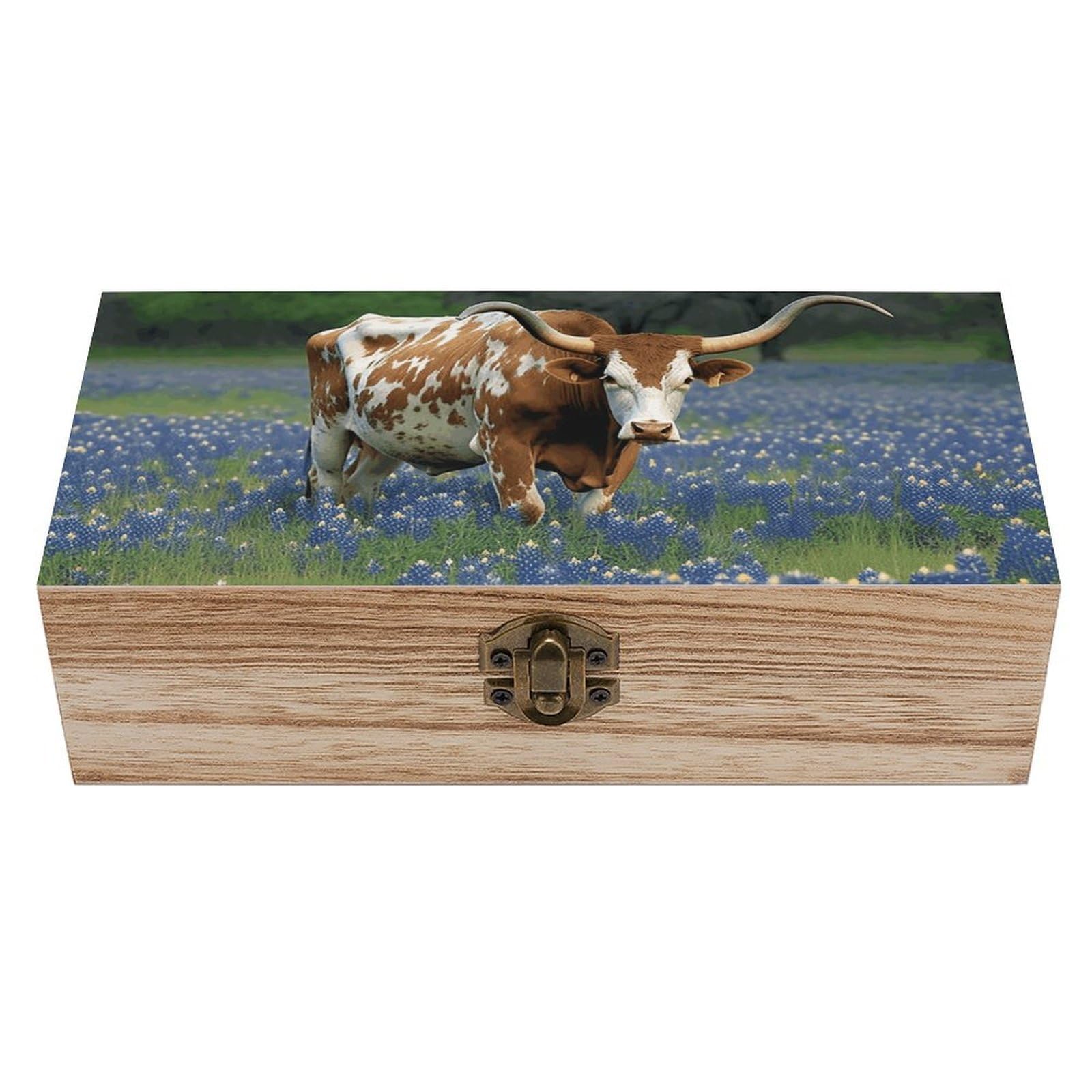 AQRJLPM Wooden Jewelry Box Beautifully Keepsake Box Trinket Box Keepsake Storage Organizer Longhorn Handmade Wooden Box for Storing Jewelry, Coins, Tartot Cards, Small Treasures