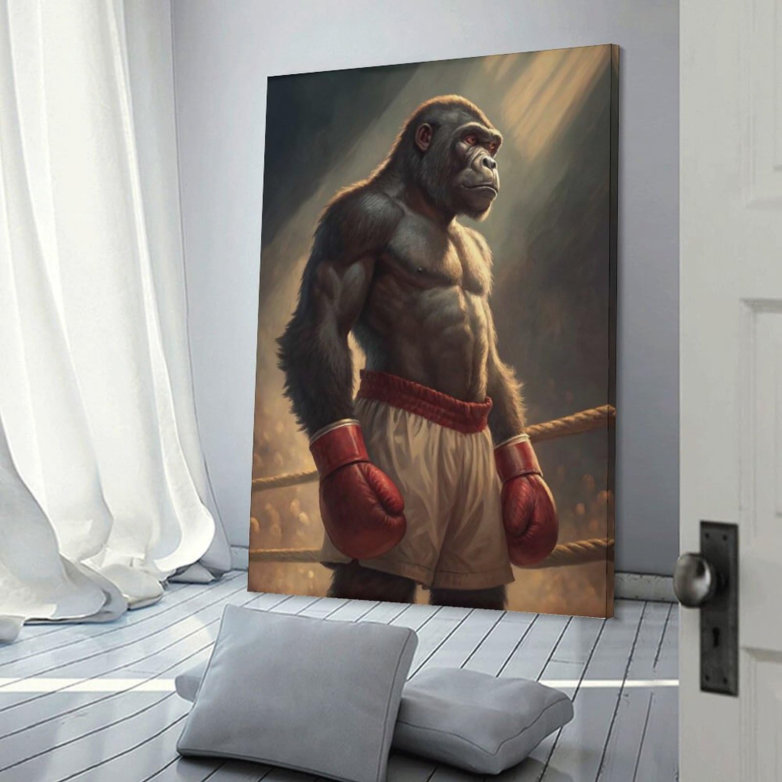 Junmoney Gorilla Boxer in Ring Canvas Art Print, 16x24inch(40x60cm), for Wall Displays, Bedrooms Or Room Updates, Home Wall Art for Statement Displays