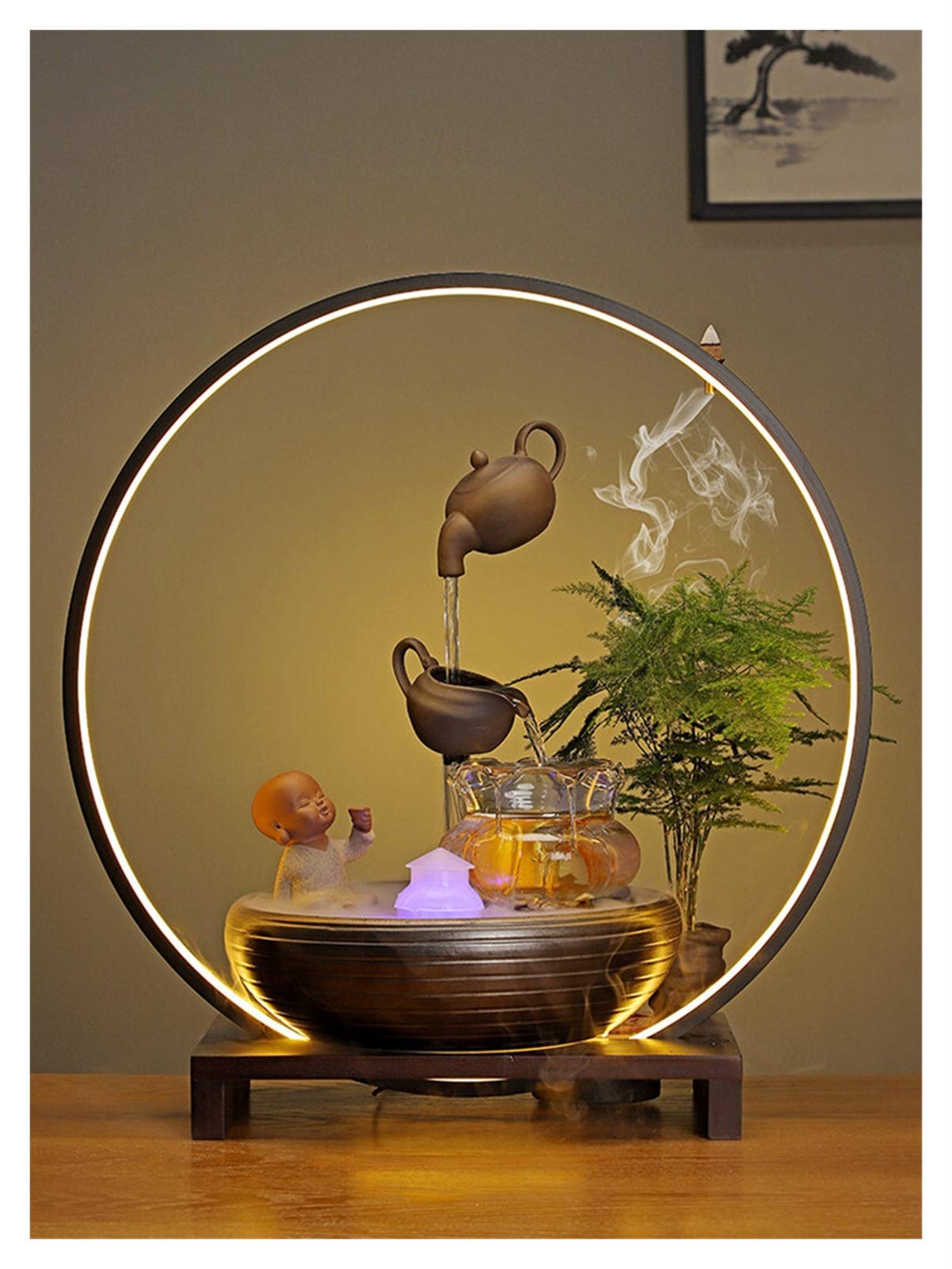 Amazon.co.jp: 噴水デスクトップ飾り 中国の幸運なぶら下げ鍋循環水の