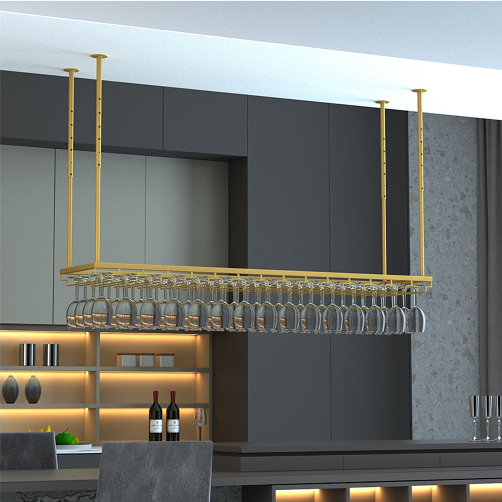 Support réglable pour verres à pied et bouteilles de vin suspendu plafond