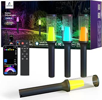 APPECK Pathway Lights Outdoor 800LM RGBCW Low Voltage Landscape Lighting, Smart App & Alexa Control, IP65 Waterproof, Color Changing Walkway Lights for Garden, Yard, Patio, Christmas, 4 Pack