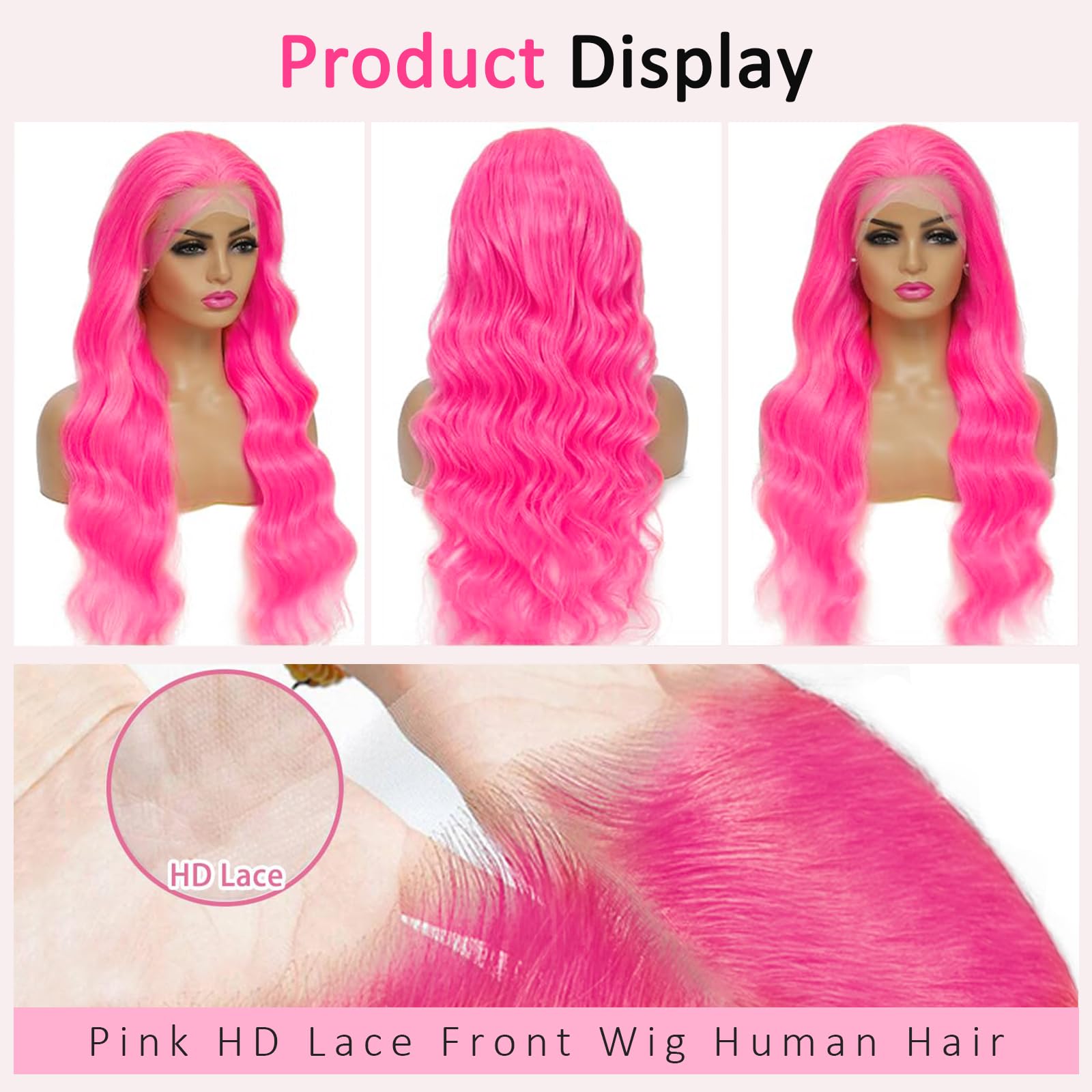 Human Hair Lace Front. HOT PINK custom wig. 28inch Amazon.com : Msviki 28 Inch Hot Pink Human Hair Wig 200  main image 2