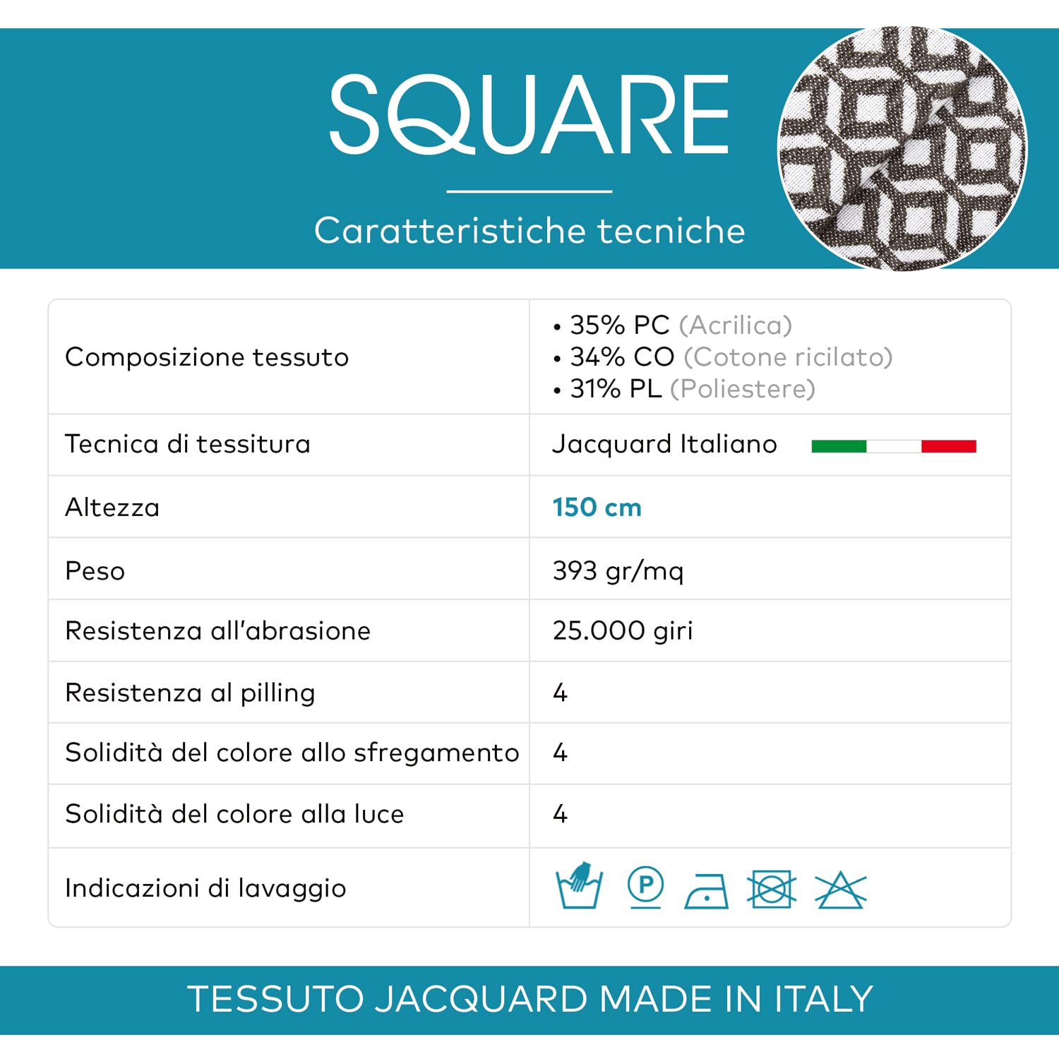DESHOME Square 10 metri - Tessuto al metro Jacquard Italiano Stoffa al metro per tappezzeria divani, poltrone, cuscini, sedie (Blu cielo 64)