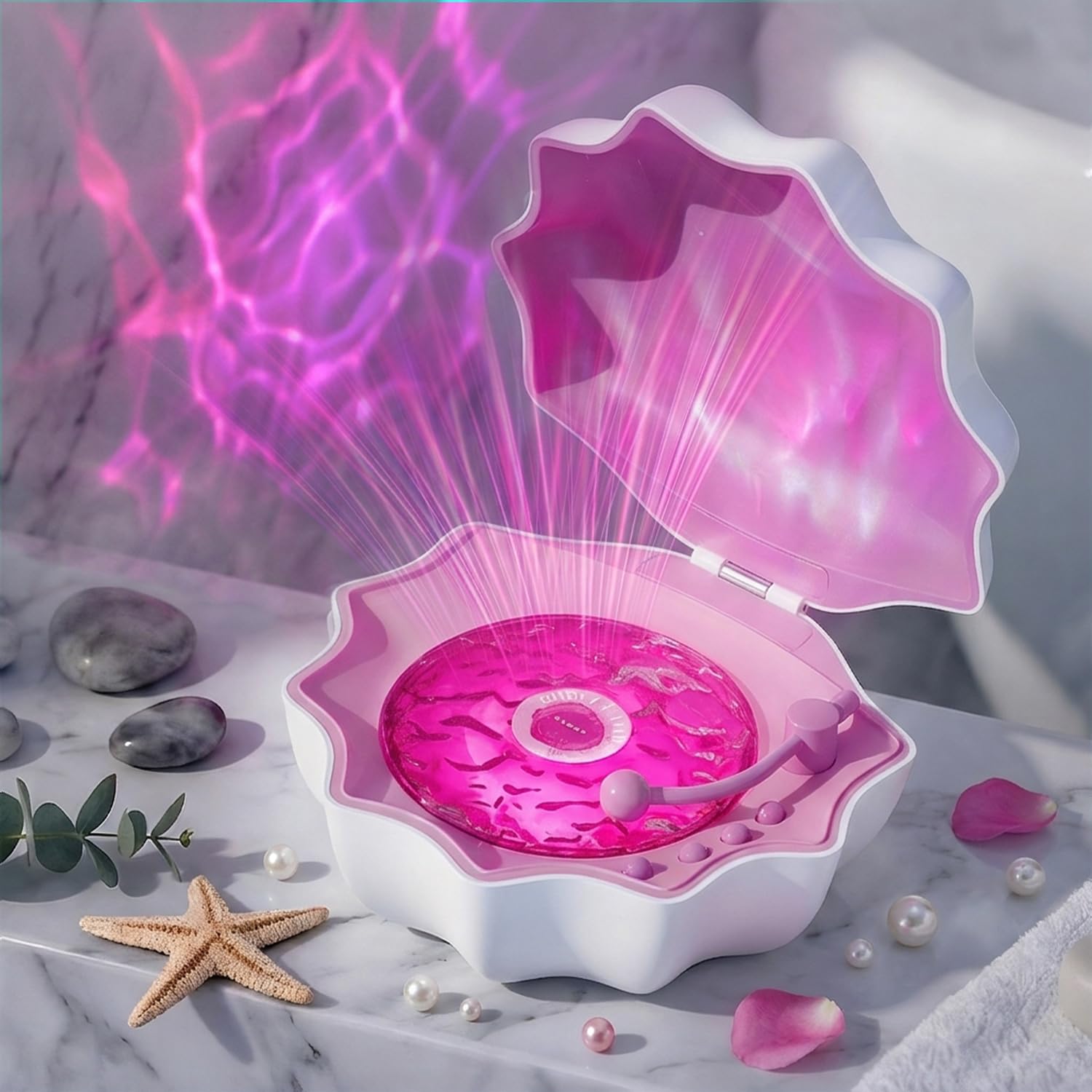 Ocean Wave Projector Light, Shell Night Light Built-in Bluetooth Speaker, Remote Control, White Noises for Home Decor/Relaxation/Party/Music/Gift (Pink)