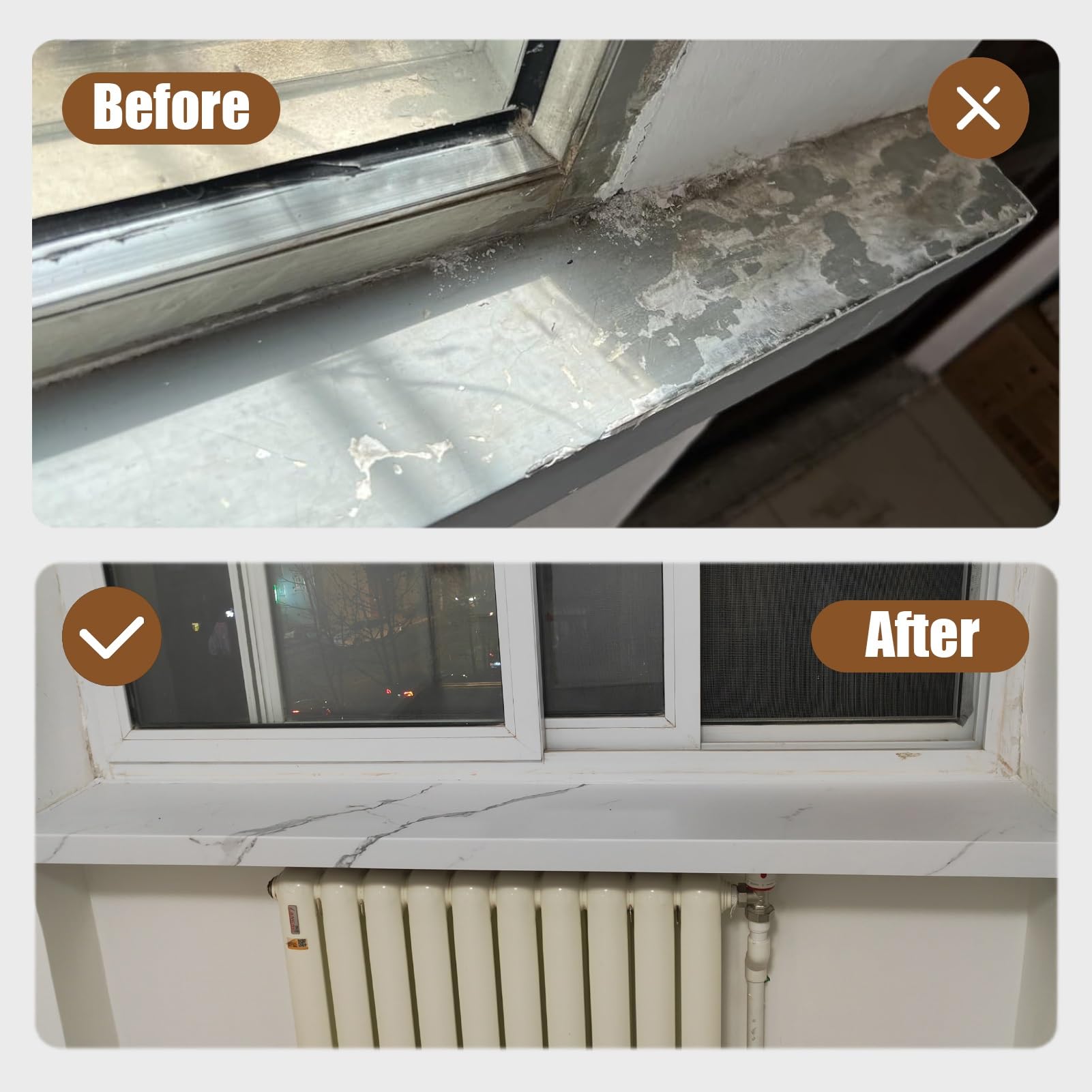 Davanzale per Finestra Protezione per Davanzale della Finestra con Finitura in Marmo Grigio, Pannello Decorativo per Davanzale della Finestra del Soggiorno, Coperture Protettive Davanzale della Finest