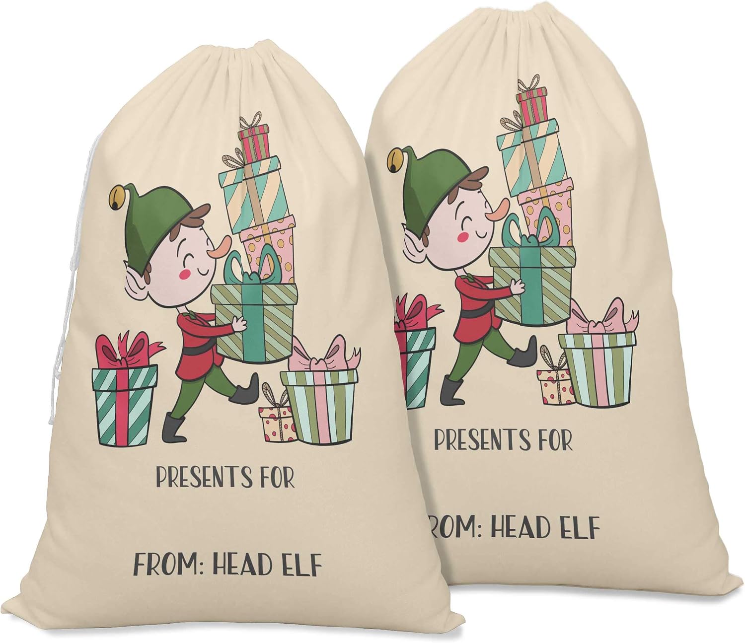 Printtoo 2 Pcs Santa Gift Sack for Kids Presents Xmas Bag Christmas Sack Personalized Bags Large 27x20 Inch