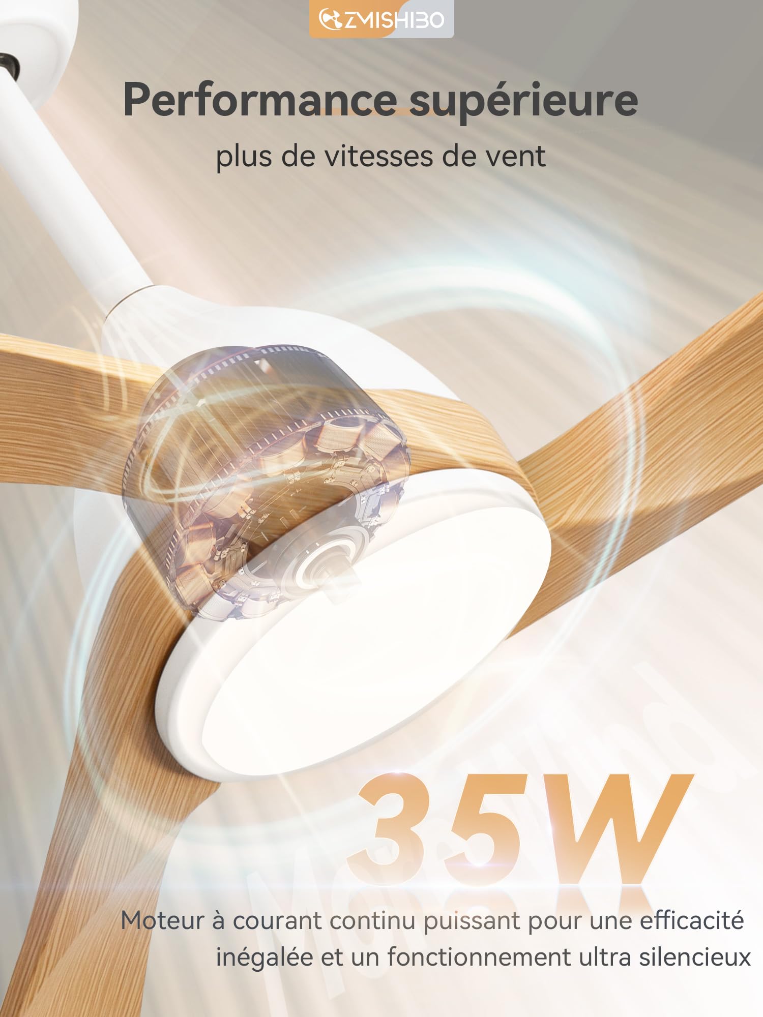 ZMISHIBO Ventilateur de Plafond avec Lumière et Télécommande, Ø132 cm, Moteur DC Silencieux, 6 Vitesses, 3 Températures de Couleur LED (3000K/4000K/6000K), Modes Été/Hiver, Minuterie 1/4/8h ABS