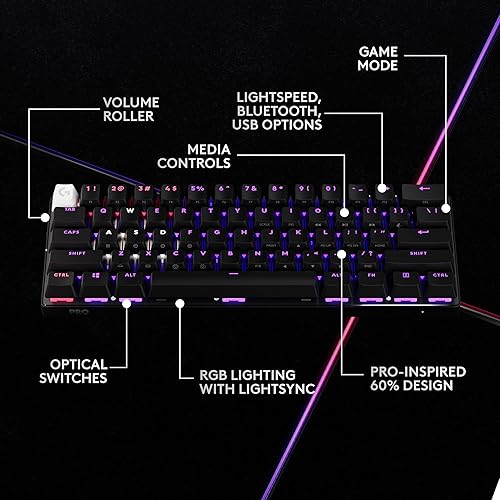 Miniatura 5 de Logitech G PRO X 60 Teclado inalámbrico Lightspeed para juegos, ultra compacto TKL 60% teclado mecánico para PC con Windows, LIGHTSYNC RGB, teclas