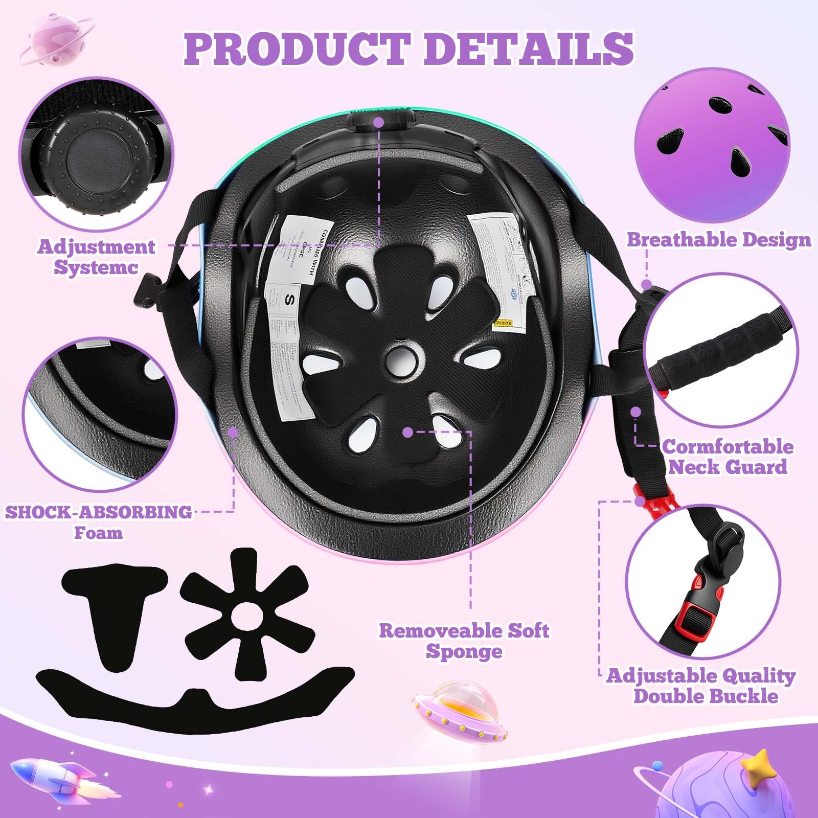 Casque de vélo pour enfants, garçons, filles et adolescents âgés de 3 à 14 ans, y compris coudes, genouillères, poignets, ensemble de protection pour casques pour enfants, vélos, skateboards