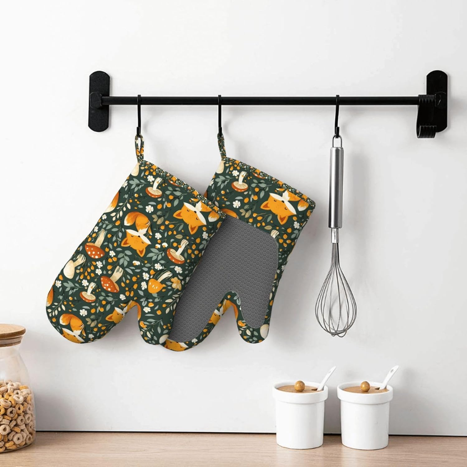 Heat Resistant Oven Mitts 2 Pack, 500°F Silicone Oven Gloves with Non-Slip Grip, Soft Quilted Cotton Lining for Baking, Grilling, BBQ, Cooking (Fox Green) - Image 7