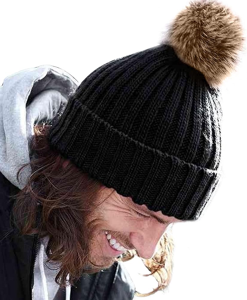 Amazon | [ビーチフィールド] フェークファーポンポンつき ニット帽