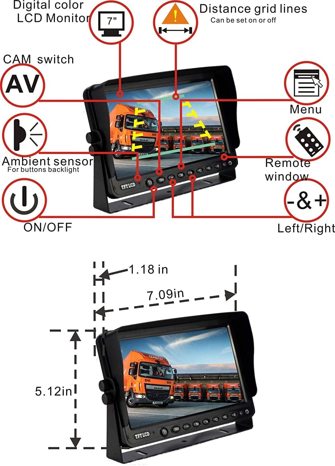 AHD 1080P 7" Reverse Rear View Backup Camera System, Camera with Night Vision Waterproof IP69K Vibration-Proof 10G for Tractor/Truck/Bus/Motorhome/Excavator/Caravan/Skid Steer/Harvester 4 71OfAXfnfEL. AC SL1500