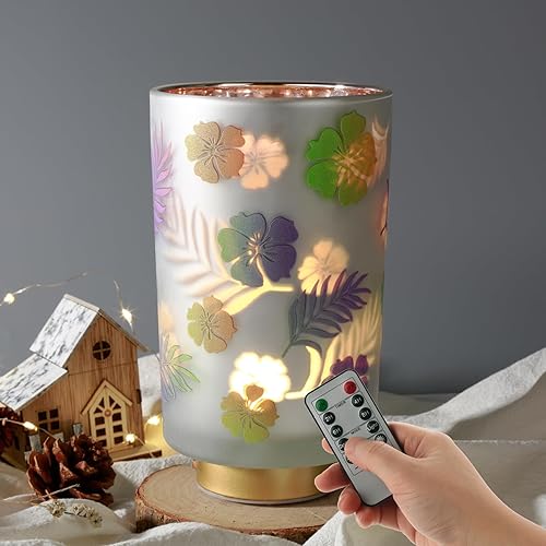 Miniatura 9 de Eywamage Lámpara de mesa grande a pilas con control remoto, lámpara de acento de ciervo del bosque, lámpara de cristal inalámbrica para dormitorio y