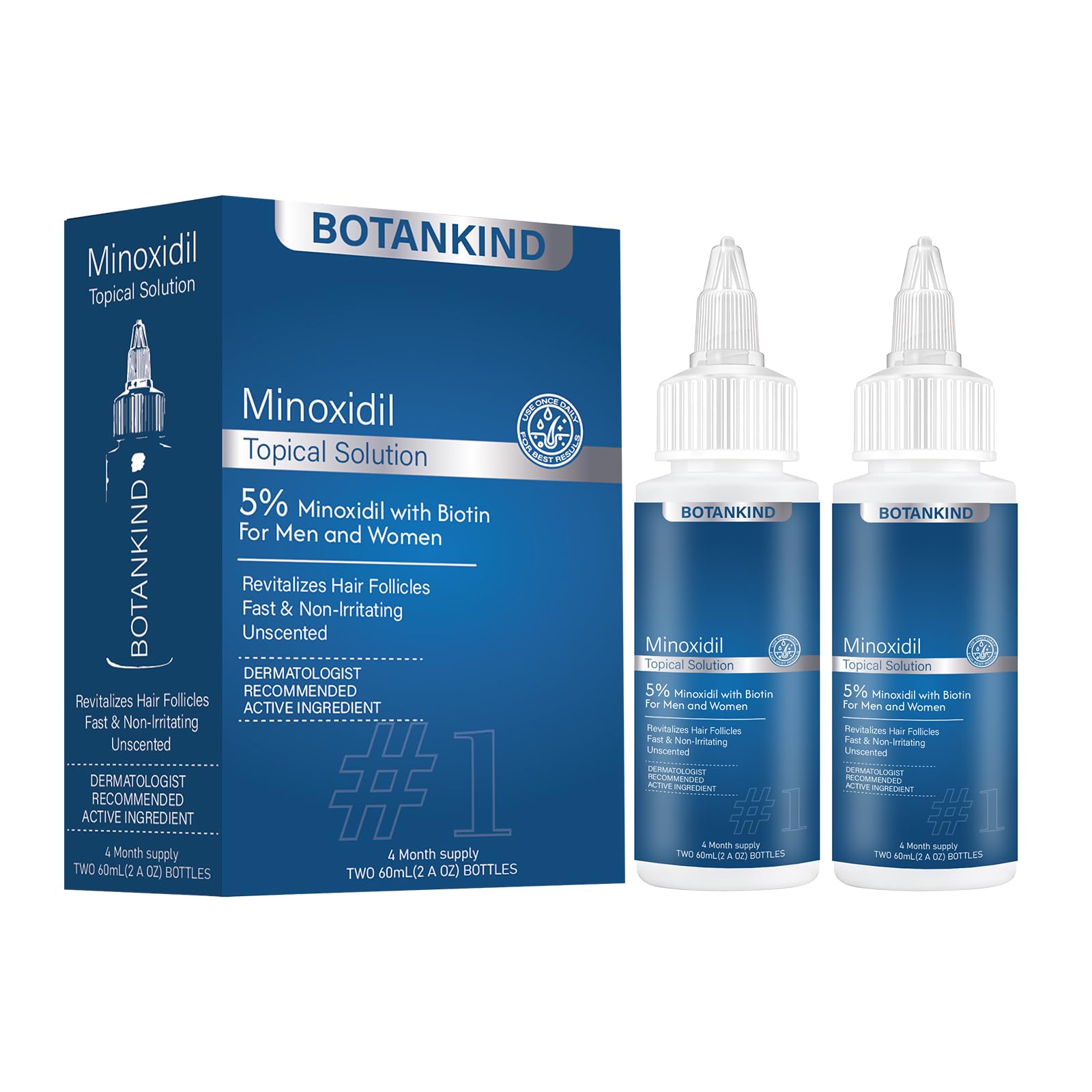 5 Minoxidil with Biotin for Men Women Beard Growth Oil Hair Growth Serum Unisex 2-Pack