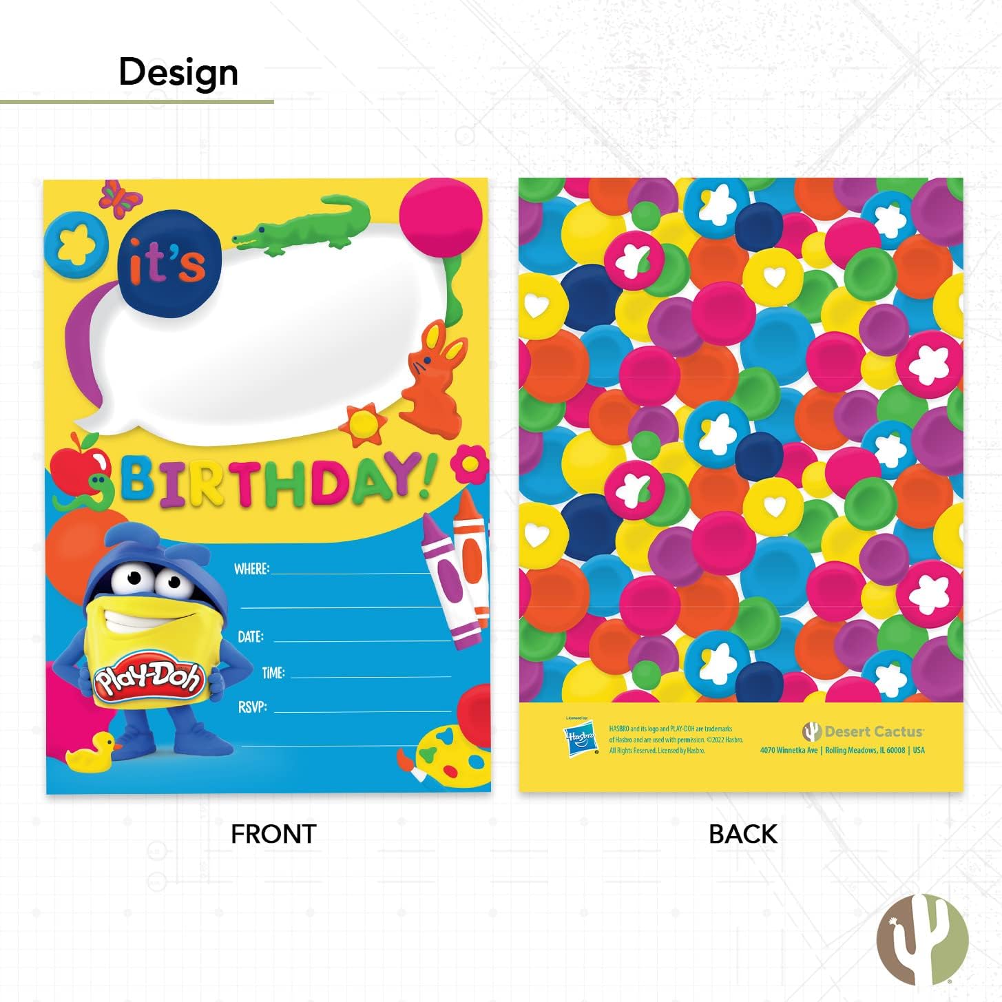 Desert Cactus Play-Doh Happy Birthday Invitations Playdoh Invites Cards 10 Play Doh Count With Envelopes Boys Girls Kids Party (Style A)