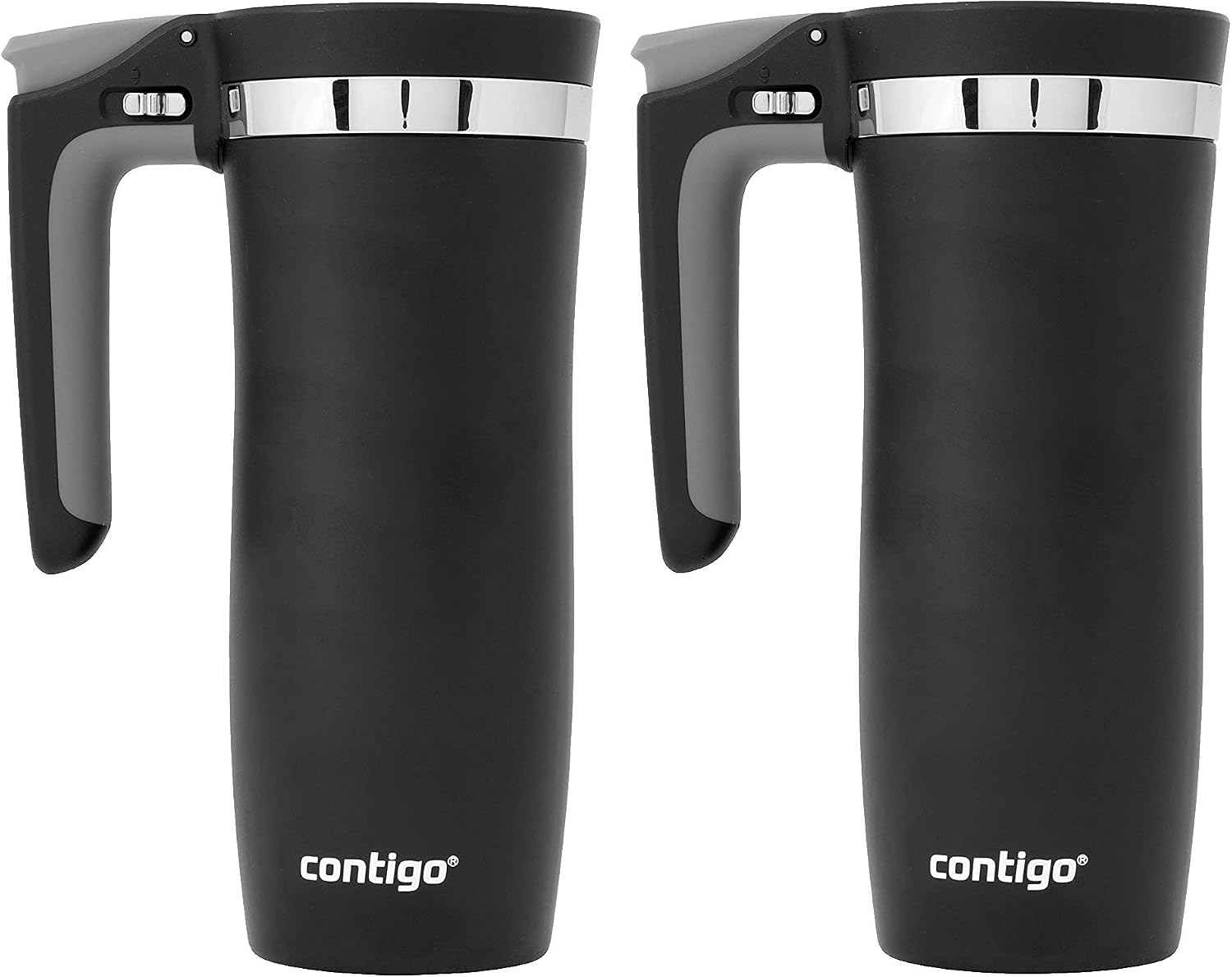 Contigo Handled Autoseal Stainless Steel Travel Mug, 2pk - Thermalock Insulation Keeps Drinks Hot up To 5 Hours and Cold up To 15 Hours - Autoseal Prevents Spills -16 Ounces, Matte Black