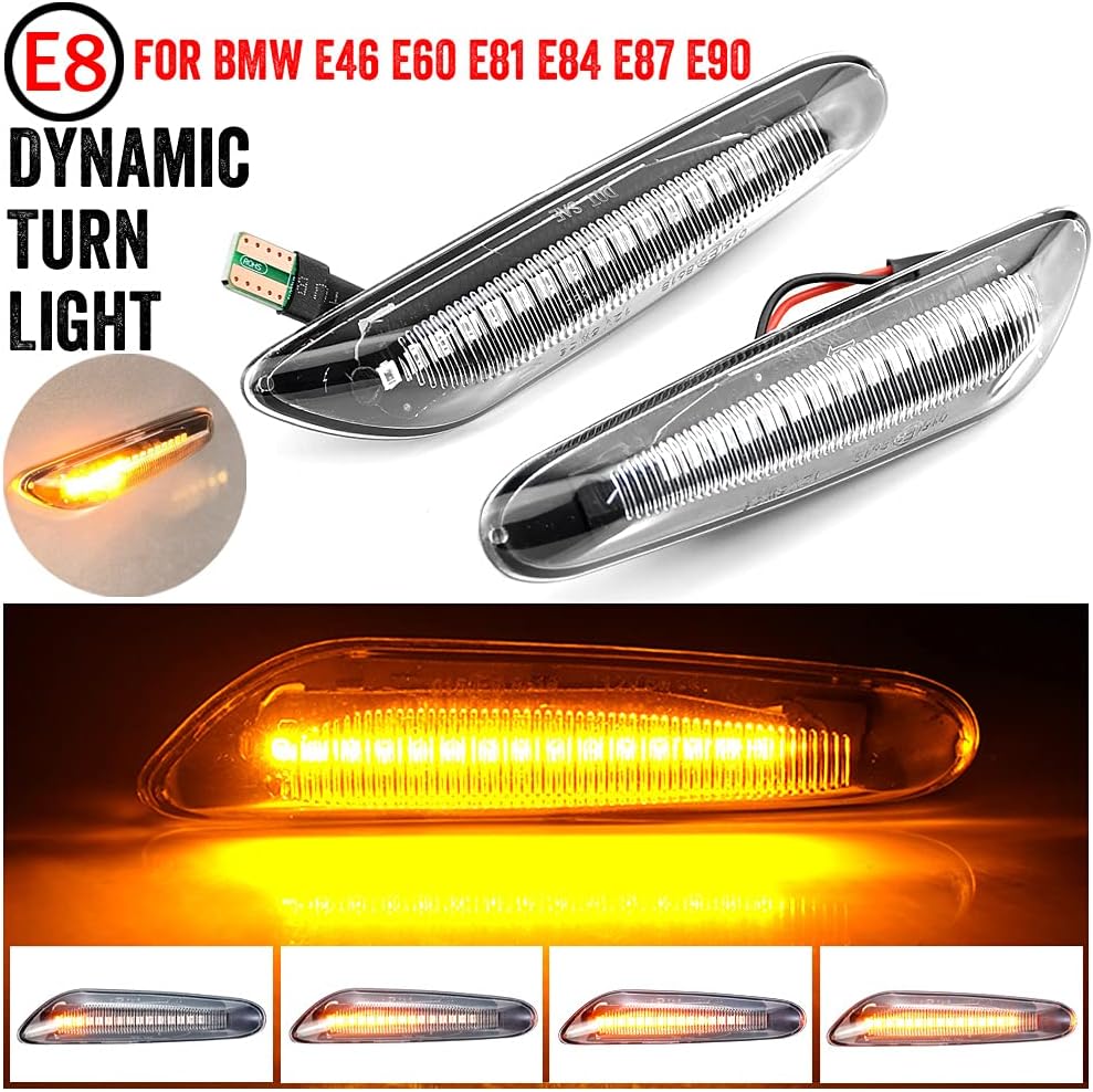 1 pair Front Fender Marker Lights Dynamic LED Side Markers Compatible with E90 E91 E92 E93 E60 E87 E82 E46 Sequential Blinker Lamp-Crystal white