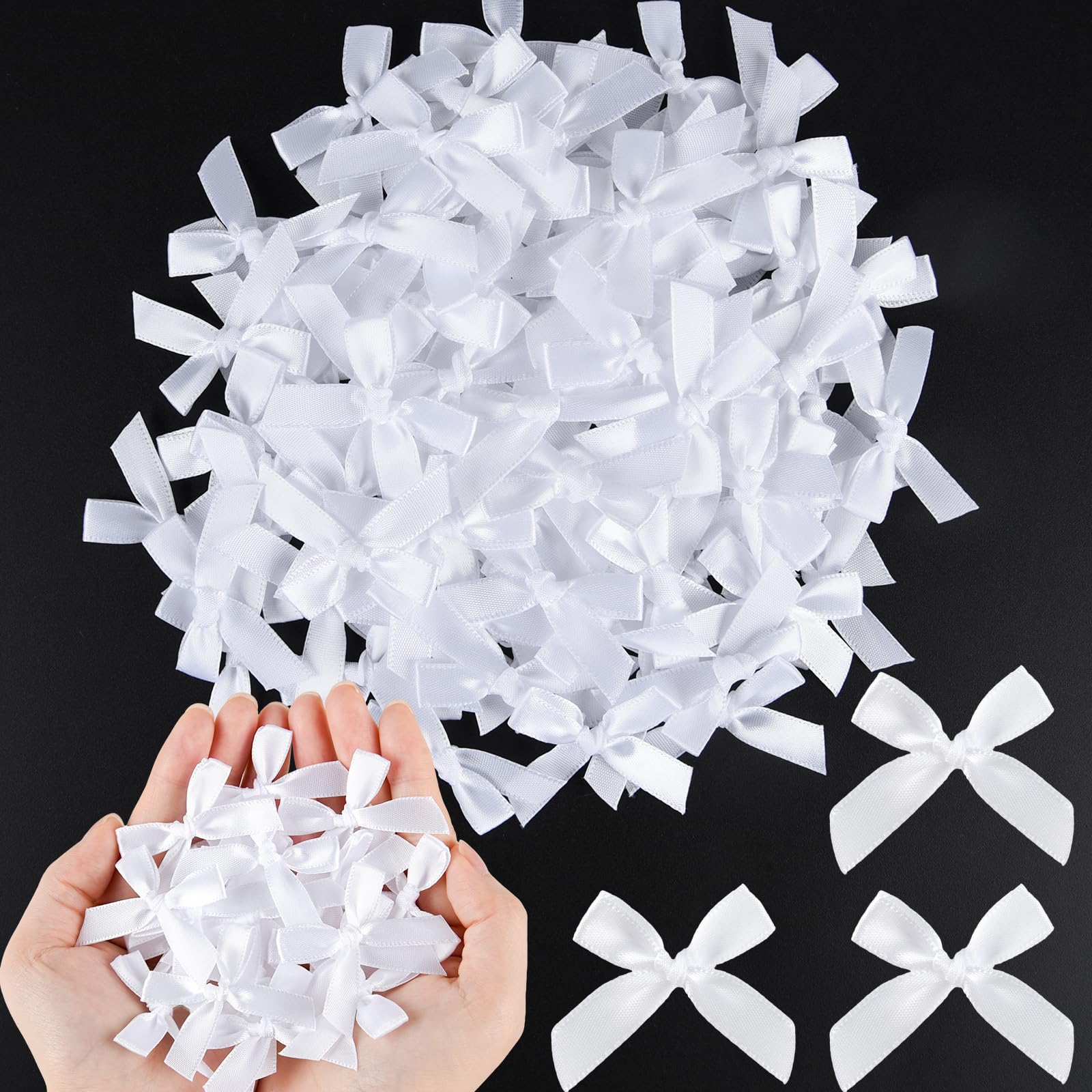 Photo 1 of NEBURORA 100 Pcs Mini White Satin Fabric Ribbons Bows with Dot Stickers