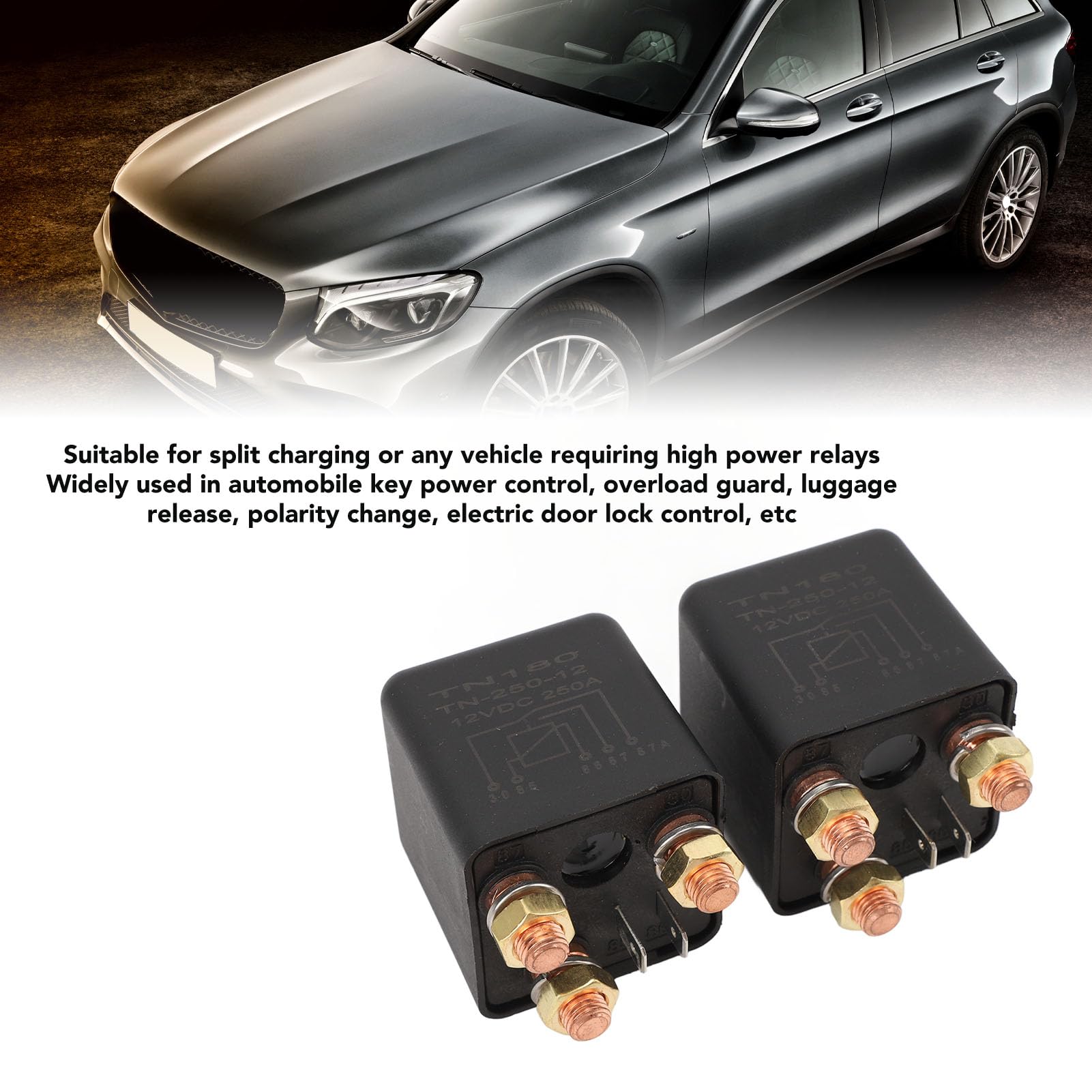 2 Interruptores de relé Divididos de 250 A, 12 V/24 V, para de Batería Dual Marina de Coche, RV, relé de Control de Encendido/apagado de Alta Corriente de 5 Pines con Enchufe de Enclavamiento