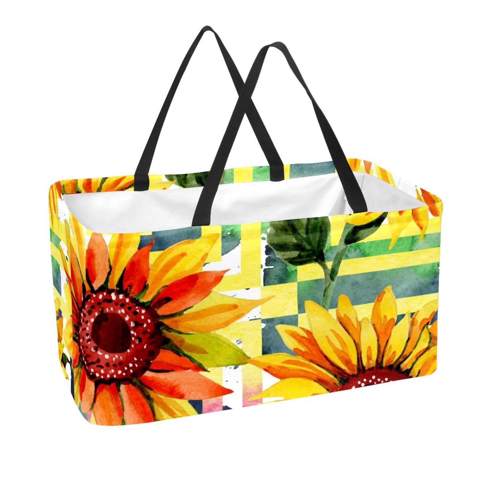 Sac d'épicerie réutilisables pliable grand format lavable à motif tournesol