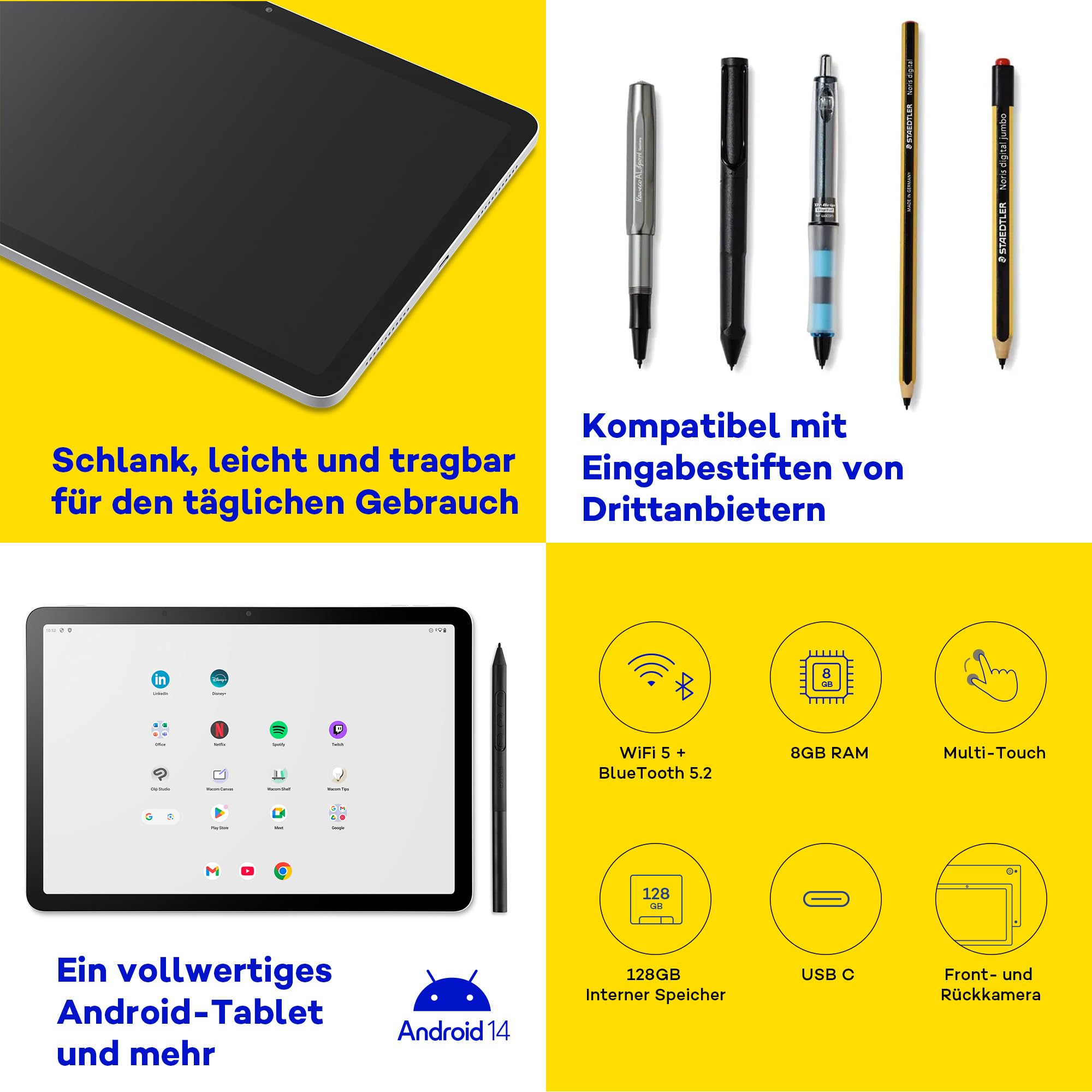Wacom MovinkPad 11, EIN Android 14 All-in-One 11'' Zeichentablett für Junge Kreative. Mit Wacom Pro-Stift 3, einem scharfen Bildschirm, blendfreiem geätztem Glas, Front- und Rückkameras und