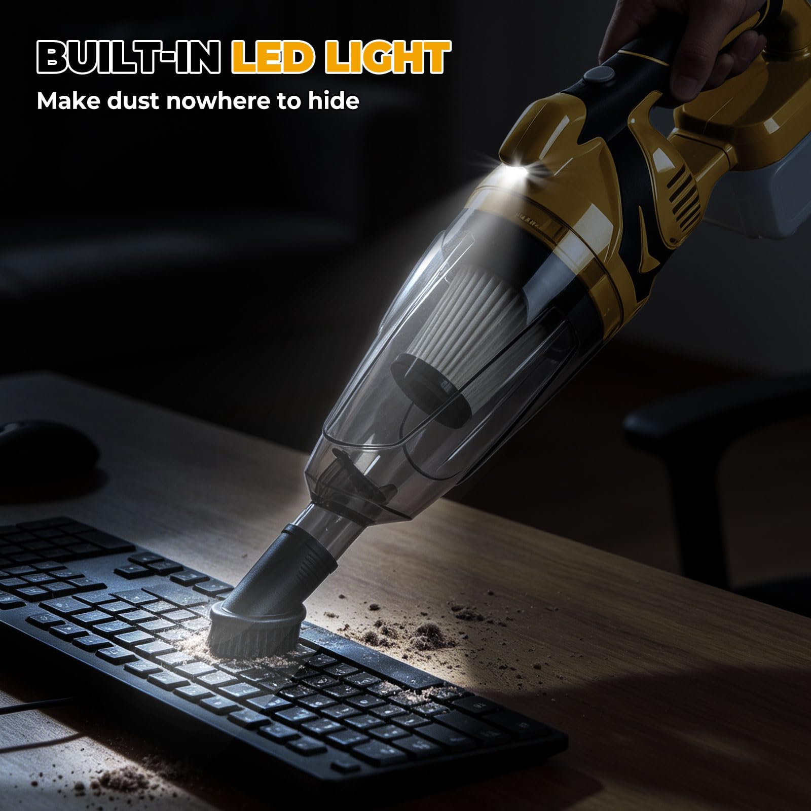 Aspirador de mano inalámbrico compatible con baterías Dewalt de 18 V 20 V, potencia de succión de 10000 Pa, depósito de polvo de 750 ml, 4 boquillas y luz LED para la limpieza en seco del coche y el