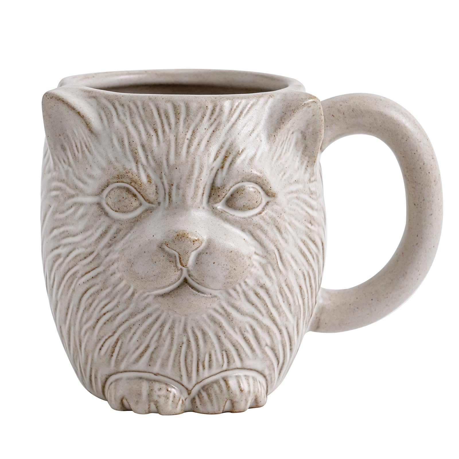 20 oz white Cat Ceramic Coffee Mug - Large Ceramic Coffee Mug - Novelty 3D Cat Pattern Mug for Coffee, Tea, Hot Cocoa, and More