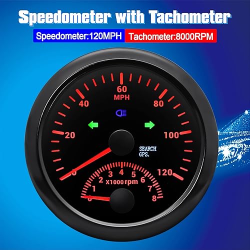 Miniatura 8 de ARTILAURA Velocímetro GPS de 0 a 120 MPH con tacómetro 8000 RPM Auto Speedometer Gauge Antena 3.346in 3 38" para coche, barco, vehículos marinos ATV