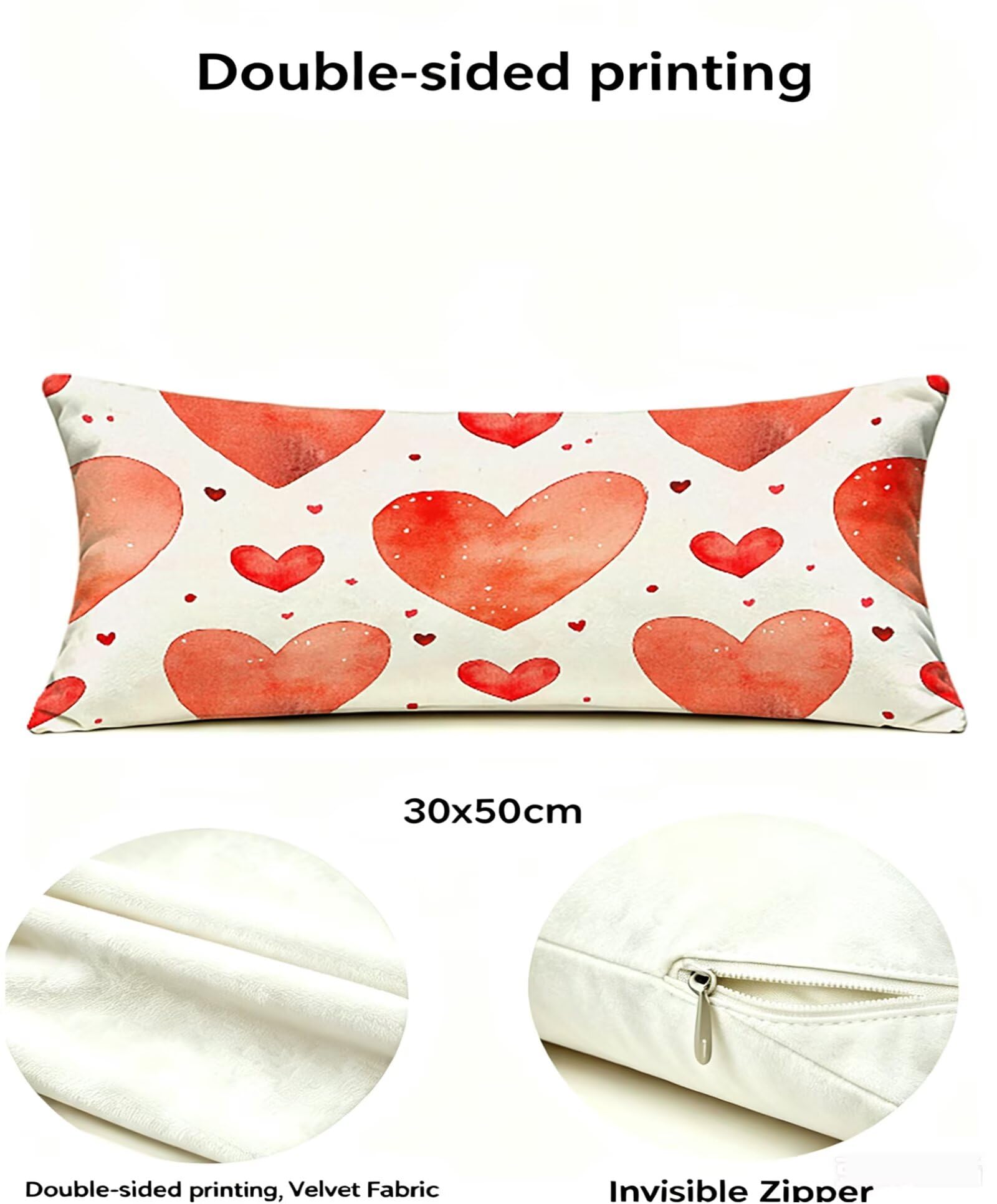 Rot Kissenbezug 60x80 Liebe Kopfkissenbezug 2er Set,Wohnaccessoires & Deko,Weich und Atmungsaktiv Samt Stoff mit Verstecktem Reißverschluss für Bett Sofa Kissen Dekokissen-86379
