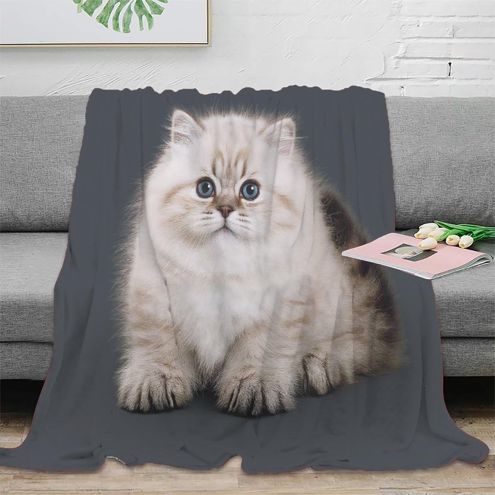 Couverture de voyage pour campeurs et grand plaid de canapé motif chat mignon 3D