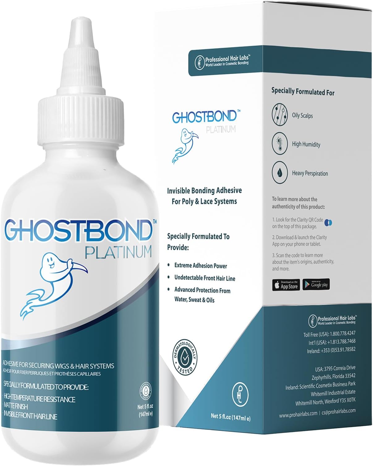GHOSTBOND Platinum Water Resistant Wig Glue for Extreme Heat - 5oz - Hair Replacement Adhesive for Poly and Lace Wigs. Invisible Bonding Hair Glue - Strong Hold Lace Front Glue