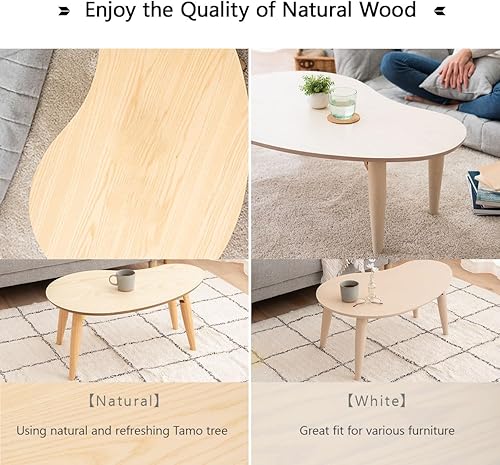 Miniatura 7 de EMOOR Mesa de centro plegable de madera en forma de pera (31.5 x 20.5 pulgadas), color blanco, mesa baja para sentarse en el suelo, espacio pequeño,